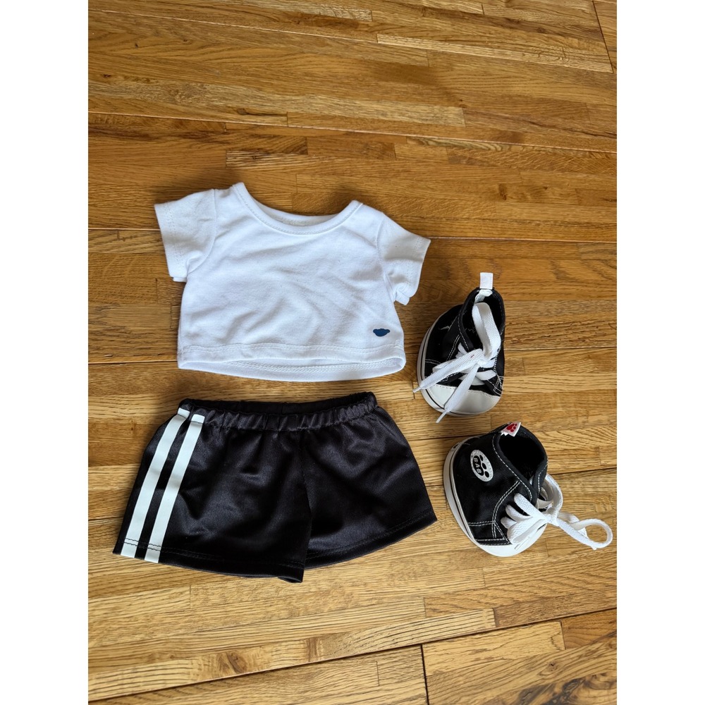Build a Bear‎ Workshop Outfit Set White T Shirt Black Athletic Shorts Sneakers